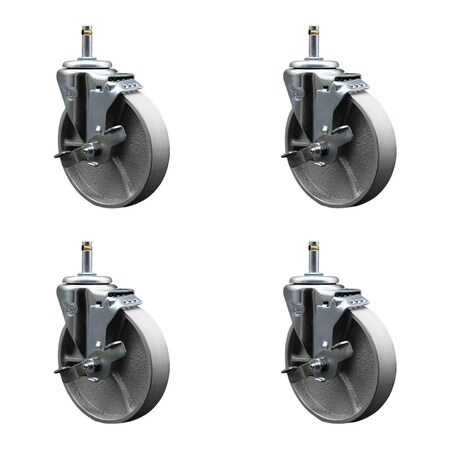 Service Caster Semi Steel Swvl Grip Ring Caster Set 4 w/3''Wheel&7/16''Stem-4 Swvl w/Top Lck BRK, 4PK SCC-GR20S514-SSS-TLB-716138-4